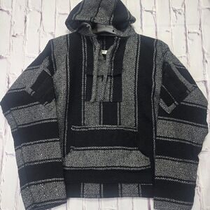 Baja Hoodie Black Gray Diamond Stripe Pullover Hood Sweatshirt Unisex Pockets